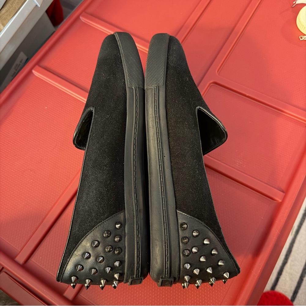 alice + olivia Rory Spiked Heel Leather Suede Slip On Sneakers Black - Picture 5 of 8